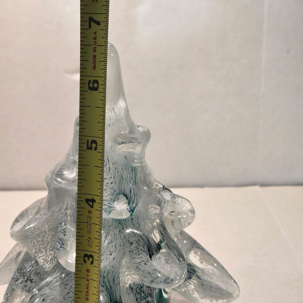Vintage Clear & Green Ribboned Art Glass Christmas Tree 6.75" Tall - Picture 9 of 11